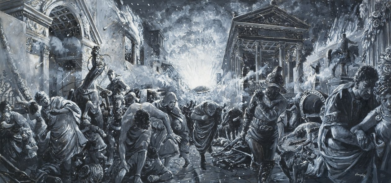 En bys ødelæggelse (gouache på papir) af C.L. Doughty