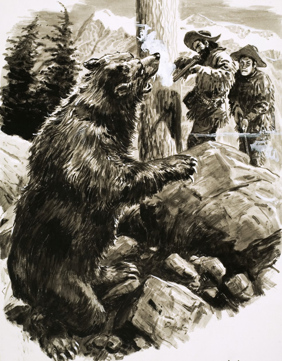 Amerikansk grizzlybjørn bliver skudt af pelsjægere af C.L. Doughty