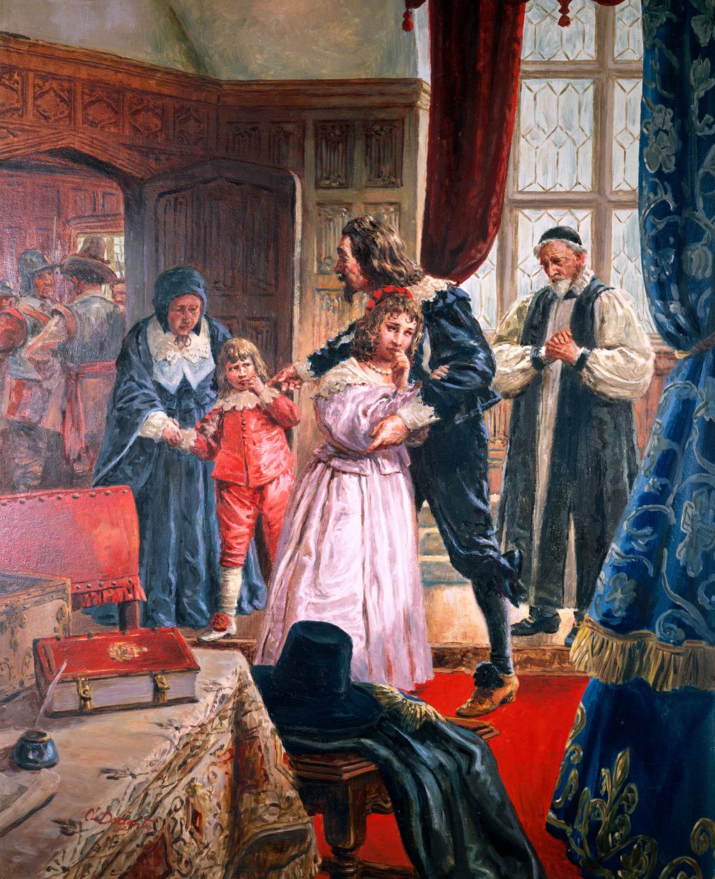 Charles I - (1600-49) Martyrkongen tager afsked med sine børn (gouache på papir) af C.L. Doughty