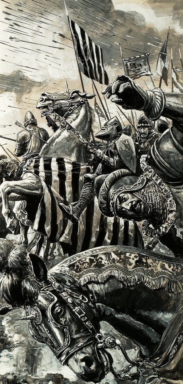 Franskmænd under beskydning i slaget ved Agincourt af C.L. Doughty