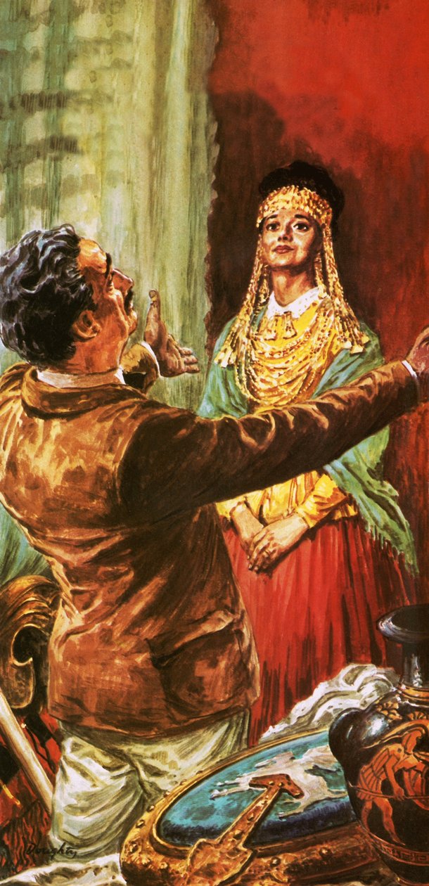 Heinrich Schliemann udsmykker sin kone med ornamenter, der er gravet op i det gamle Troja af C.L. Doughty