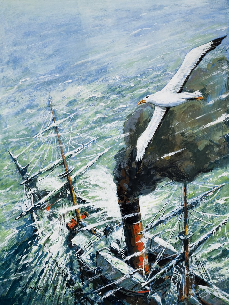 Sir Ernest Shackletons antarktiske ekspedition på The Quest 1921-22 (gouache på papir) af C.L. Doughty