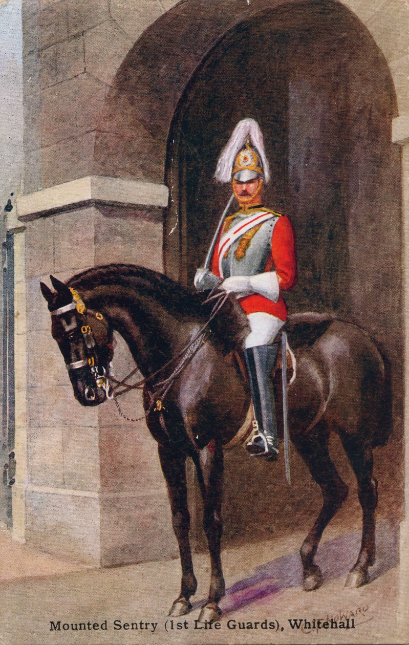 Mounted Sentry 1st Life Guards, Whitehall, 1933. af C.T. Howard