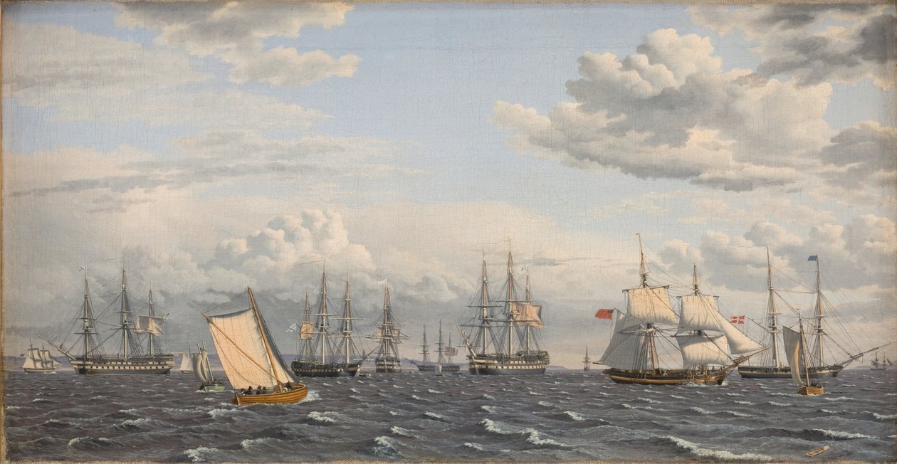 En russisk flåde for anker ved Helsingør af Christoffer Wilhelm Eckersberg
