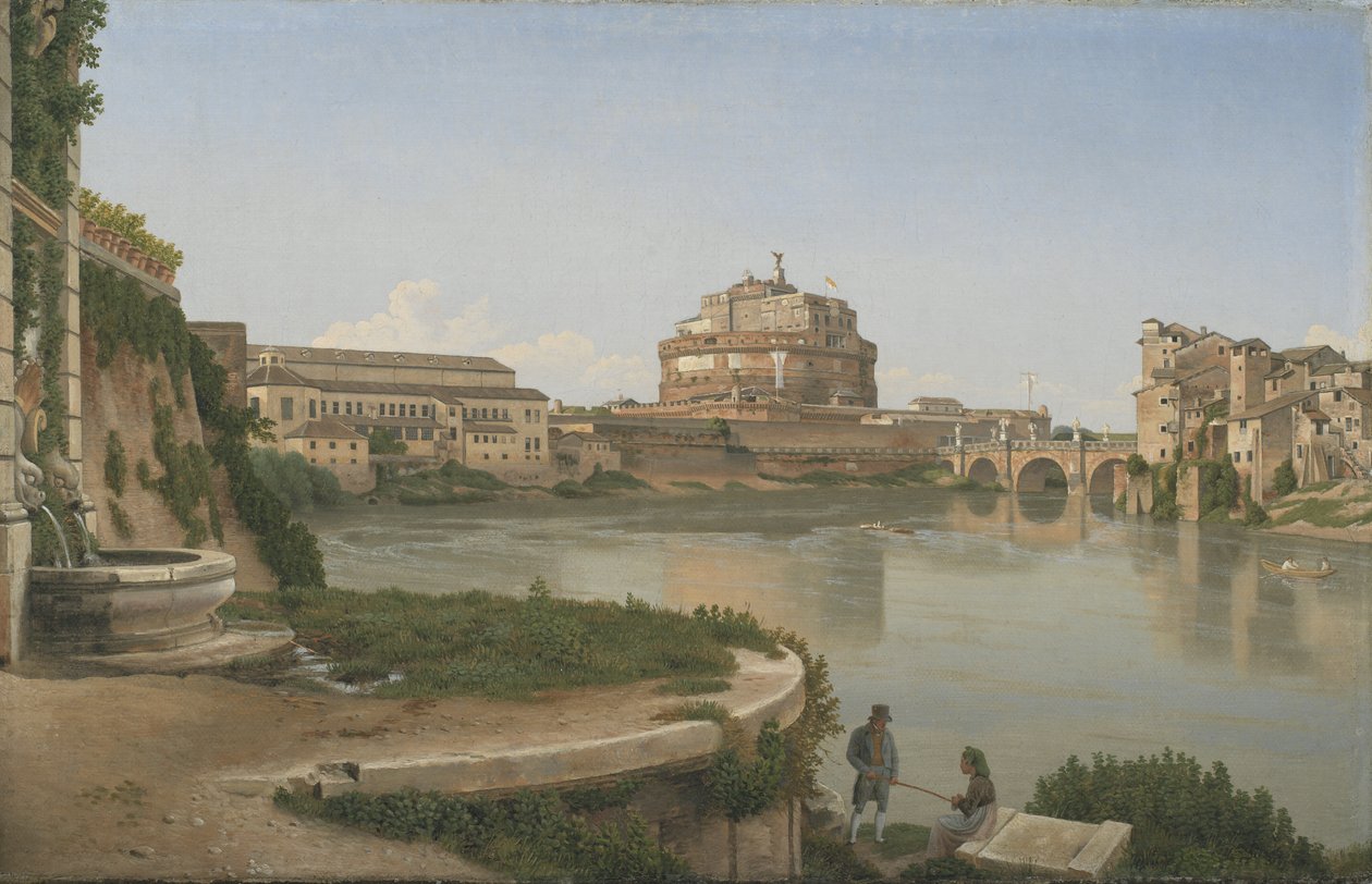 Udsigt over Tiberen fra Trastevere mod Castel S. Angelo af Christoffer Wilhelm Eckersberg