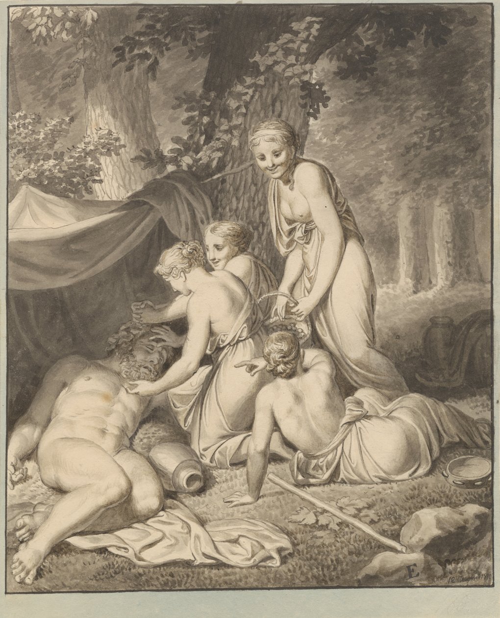 Den sovende Silen vækkes af Bacchantinder af Christoffer Wilhelm Eckersberg