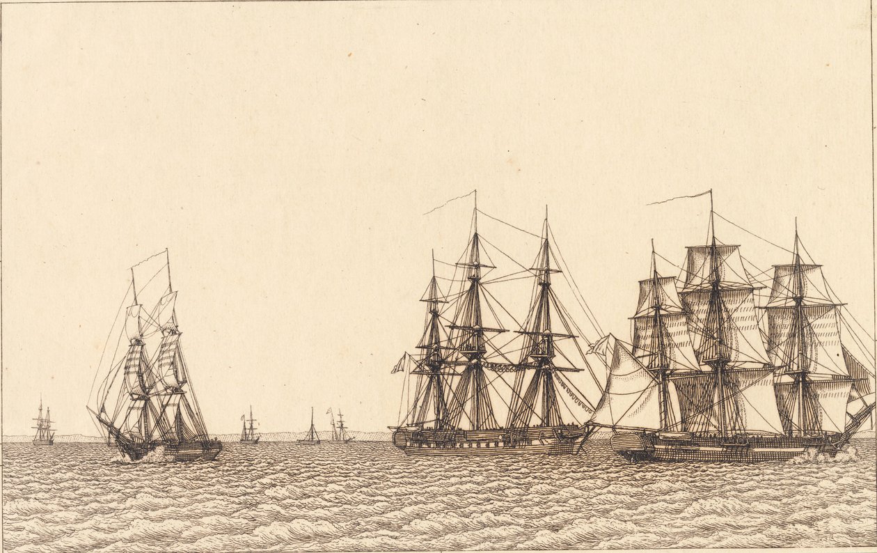 En brig sejlende. Illustration til "Linearperspectiven", Tavle IXb af Christoffer Wilhelm Eckersberg