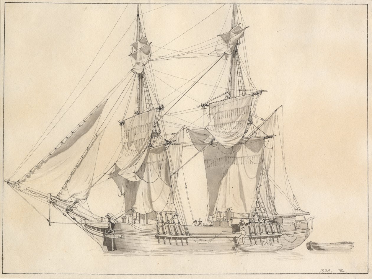 En brig tørrer sejl af Christoffer Wilhelm Eckersberg