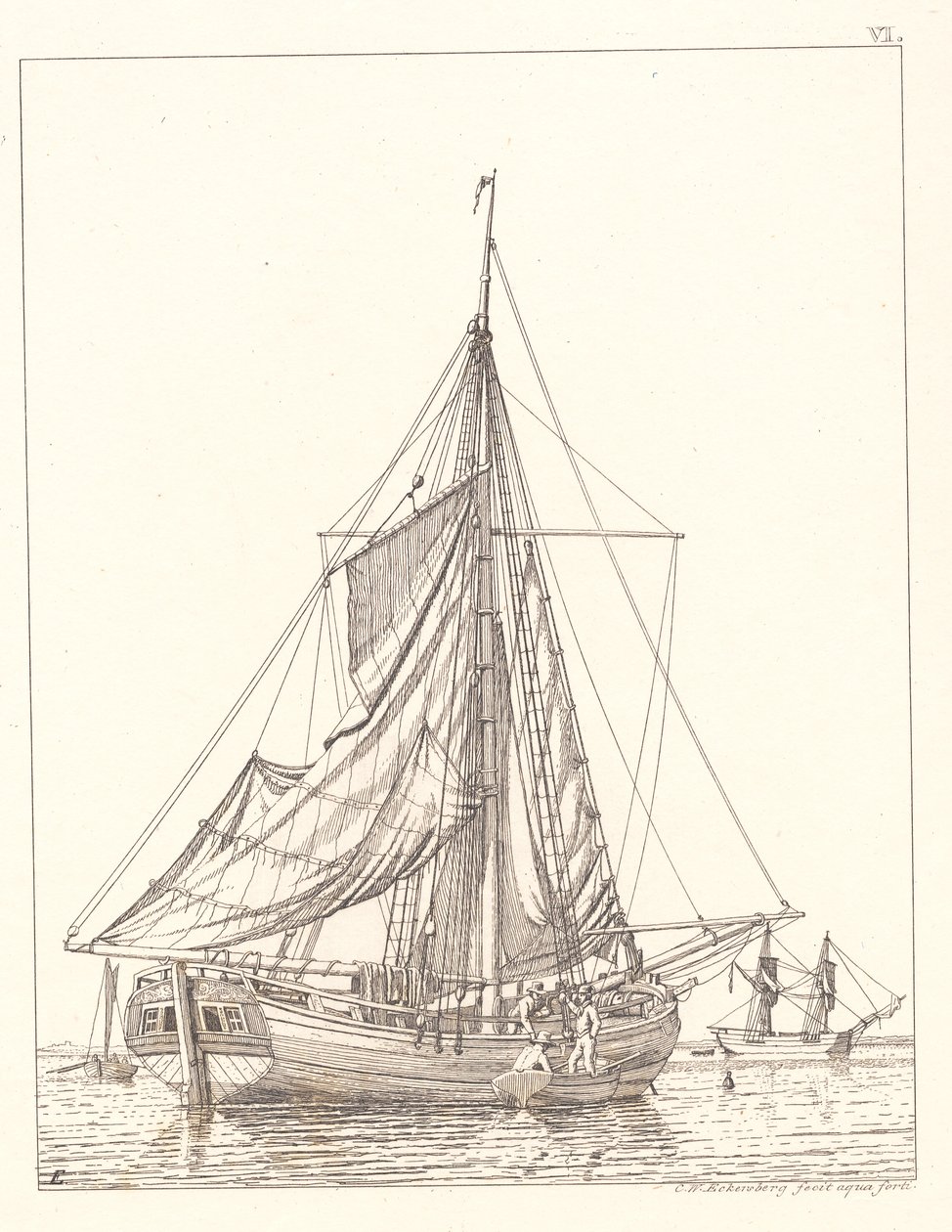 En dansk jagt som tørrer sejl i stille vejr af Christoffer Wilhelm Eckersberg