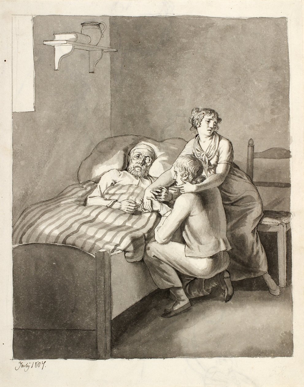 En døende fader forener et ungt par af Christoffer Wilhelm Eckersberg