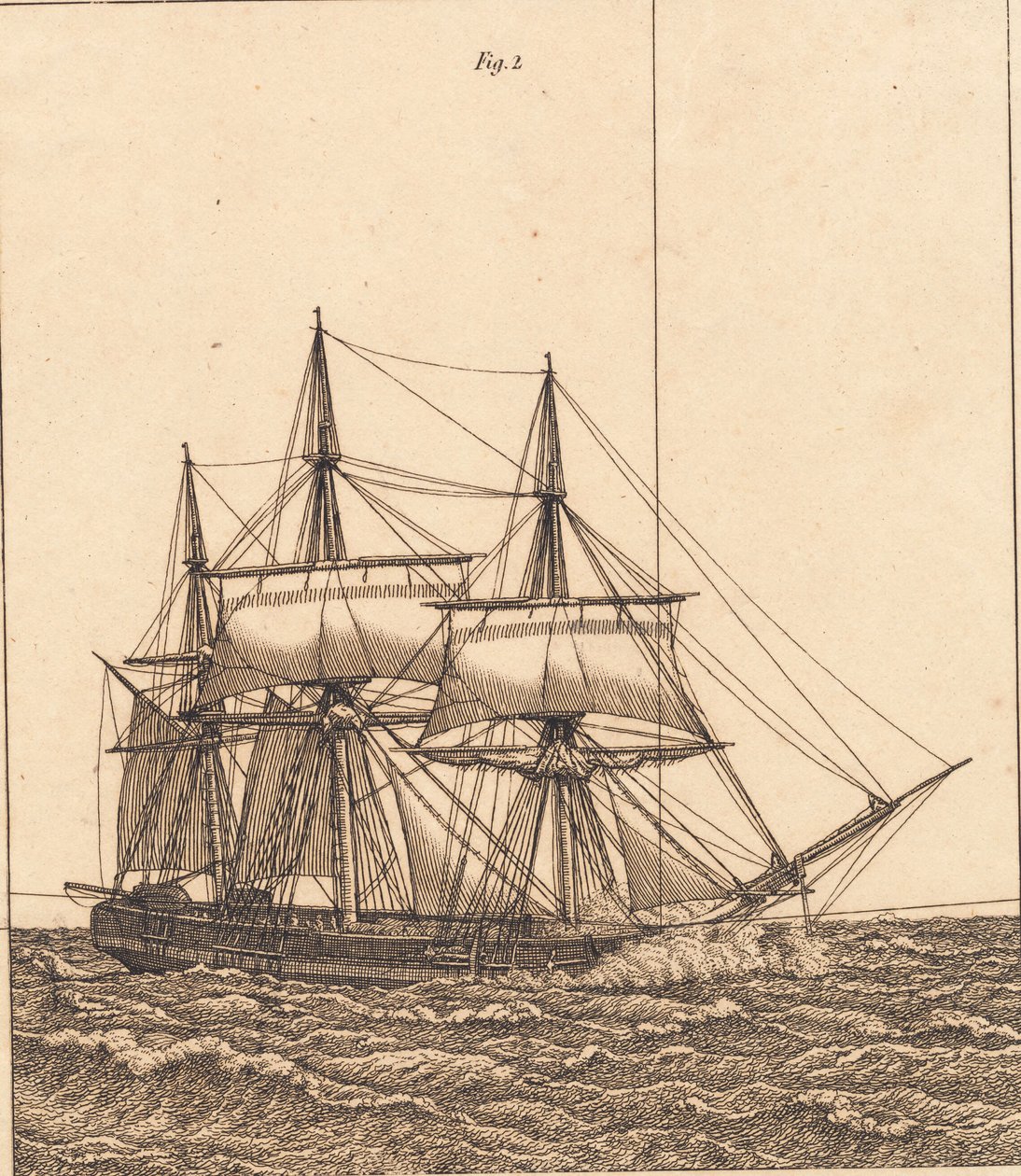 En korvet for fulde sejl. Illustration til "Linearperspectiven", Tavle X af Christoffer Wilhelm Eckersberg