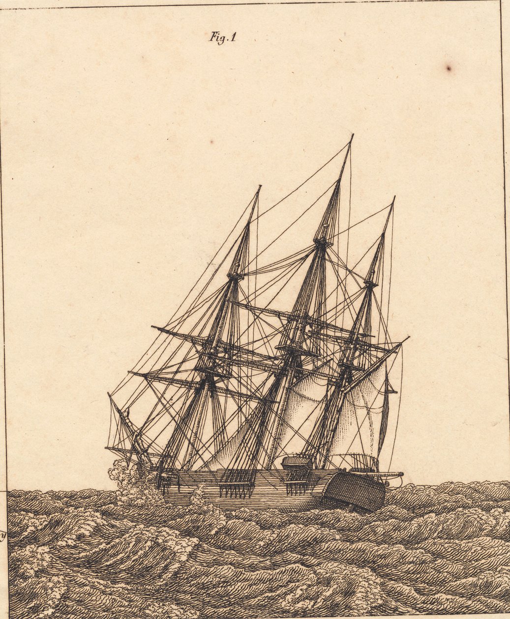 En korvet i storm. Illustration til "Linearperspectiven", Tavle X af Christoffer Wilhelm Eckersberg