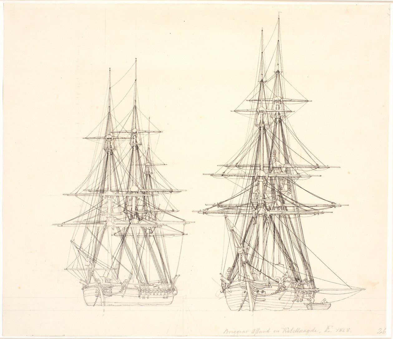 En korvet og en brig til ankers. af Christoffer Wilhelm Eckersberg