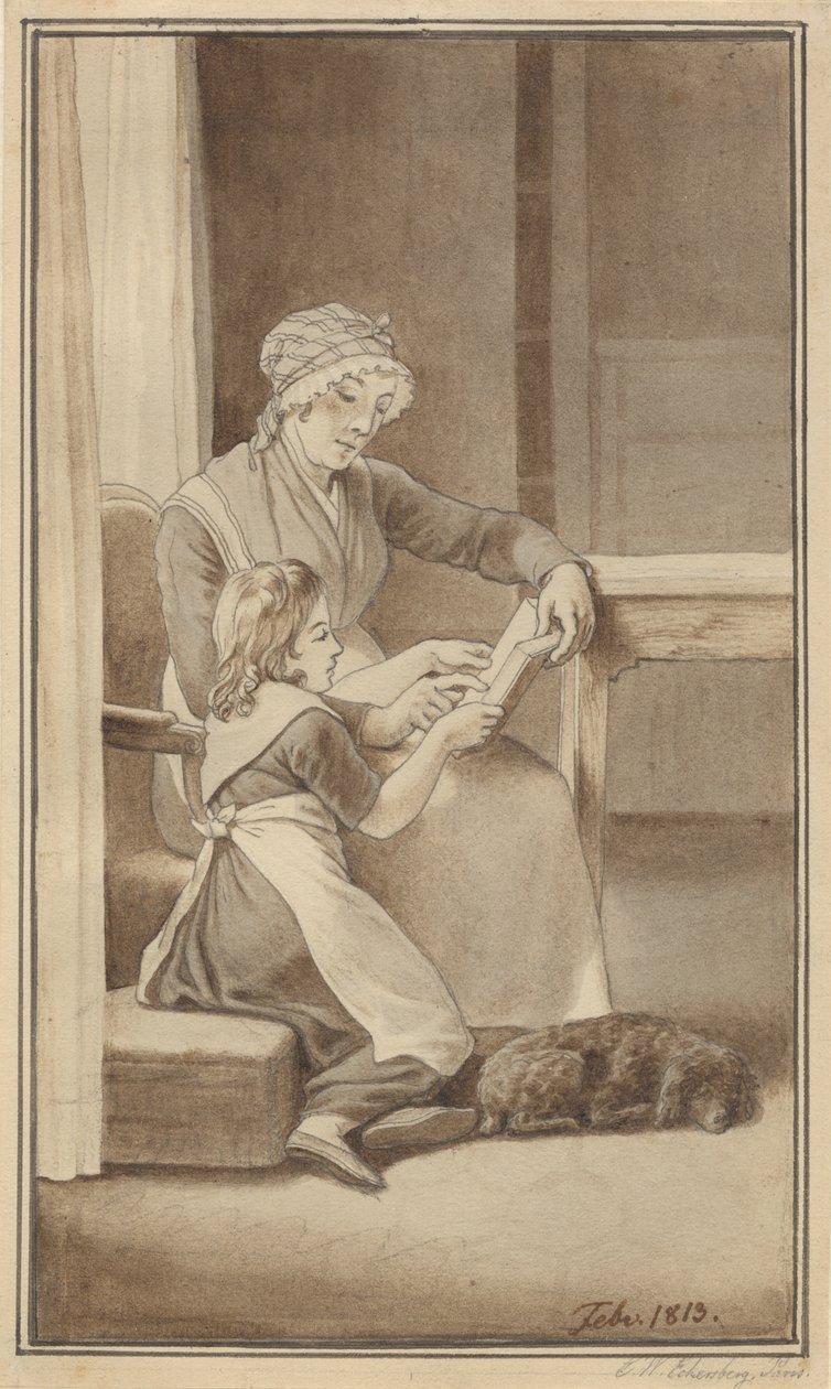 En moder lærer sin lille pige at læse af Christoffer Wilhelm Eckersberg