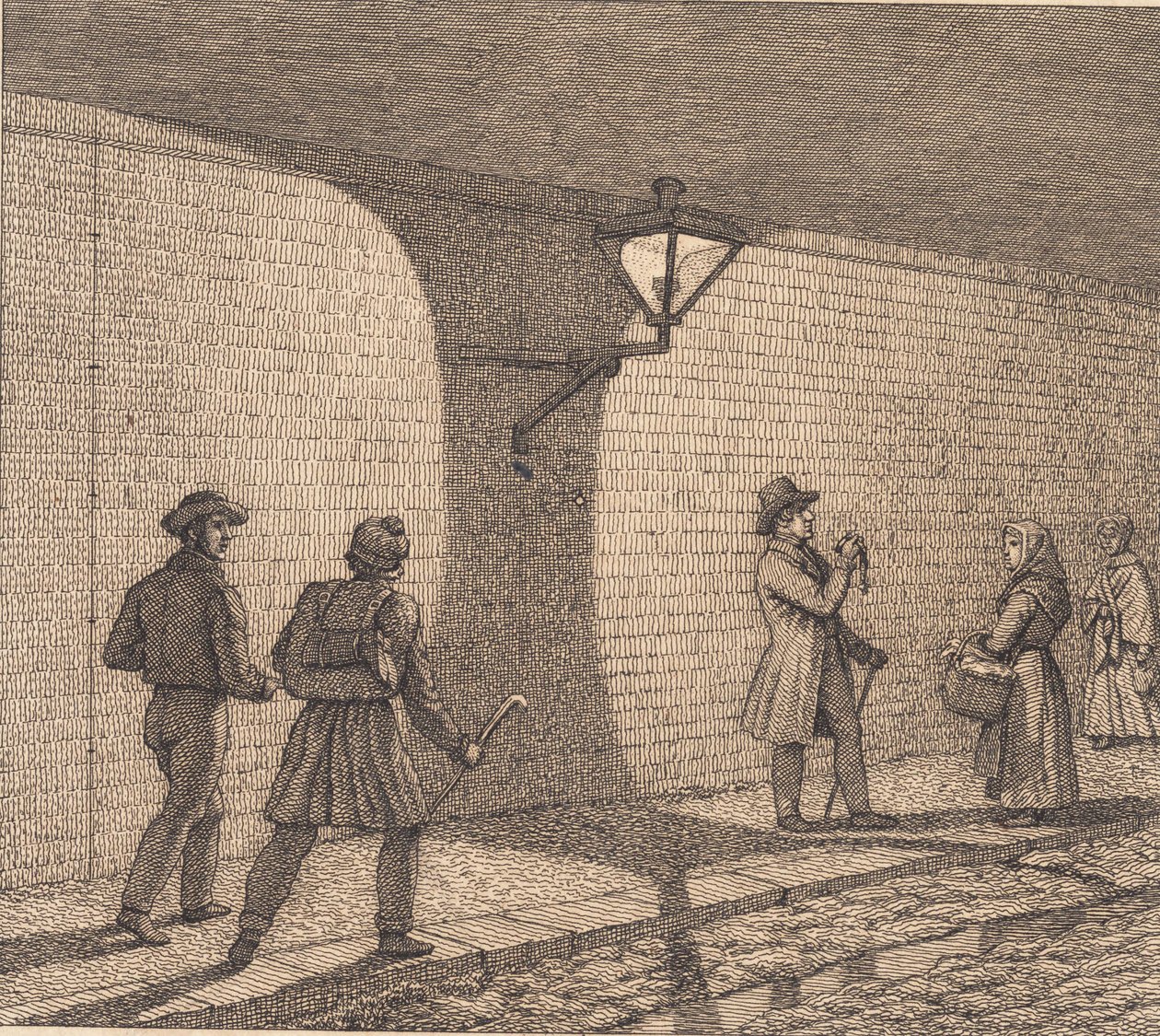 Gadescene ved lygteskin. Illustration til "Linearperspectiven", Tavle VIII af Christoffer Wilhelm Eckersberg
