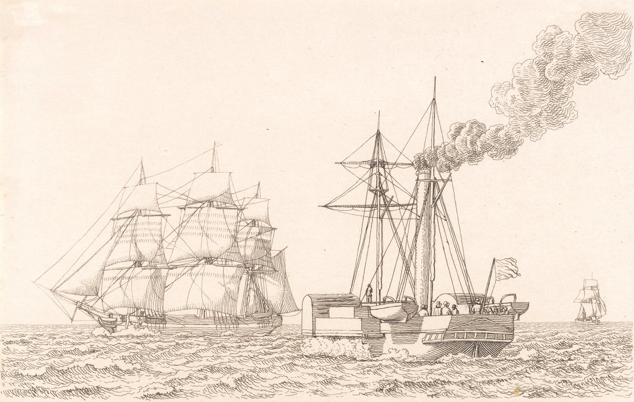 Hjuldamper og sejlskib af Christoffer Wilhelm Eckersberg