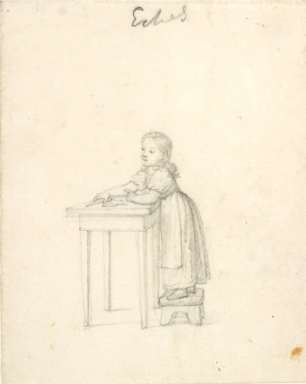 Lille pige stående på en skammel ved et bord af Christoffer Wilhelm Eckersberg