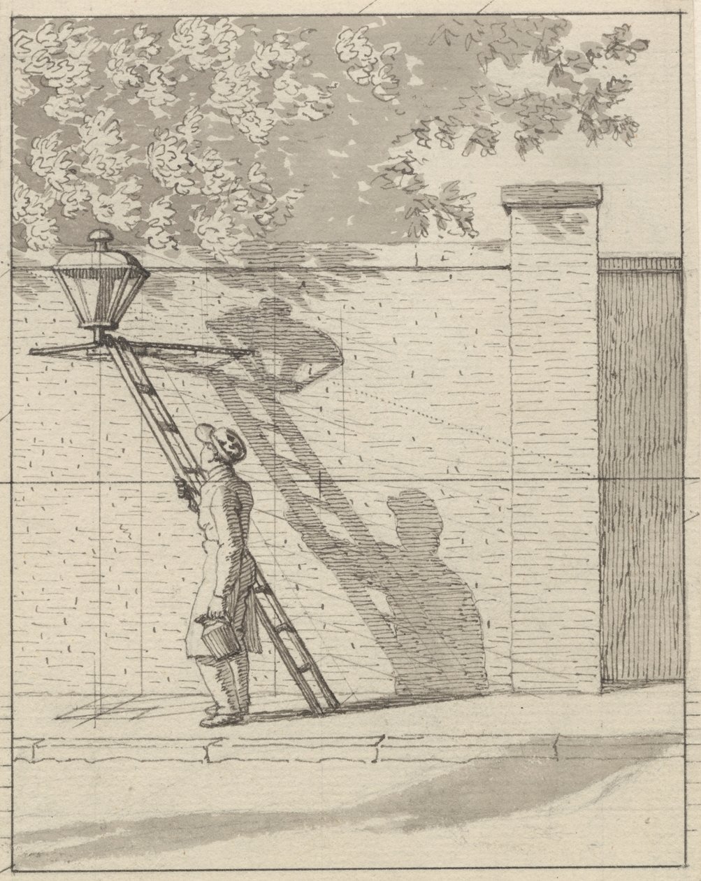 Lineært perspektiv som anvendt i maleri - plade VI. Gadelampen på havemuren, dagslys af Christoffer Wilhelm Eckersberg