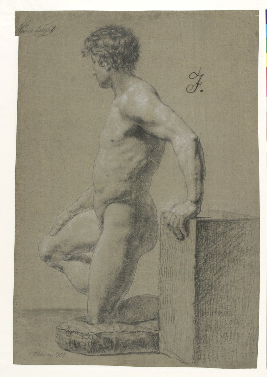 Mandlig knælende modelfigur, profil til venstre af Christoffer Wilhelm Eckersberg