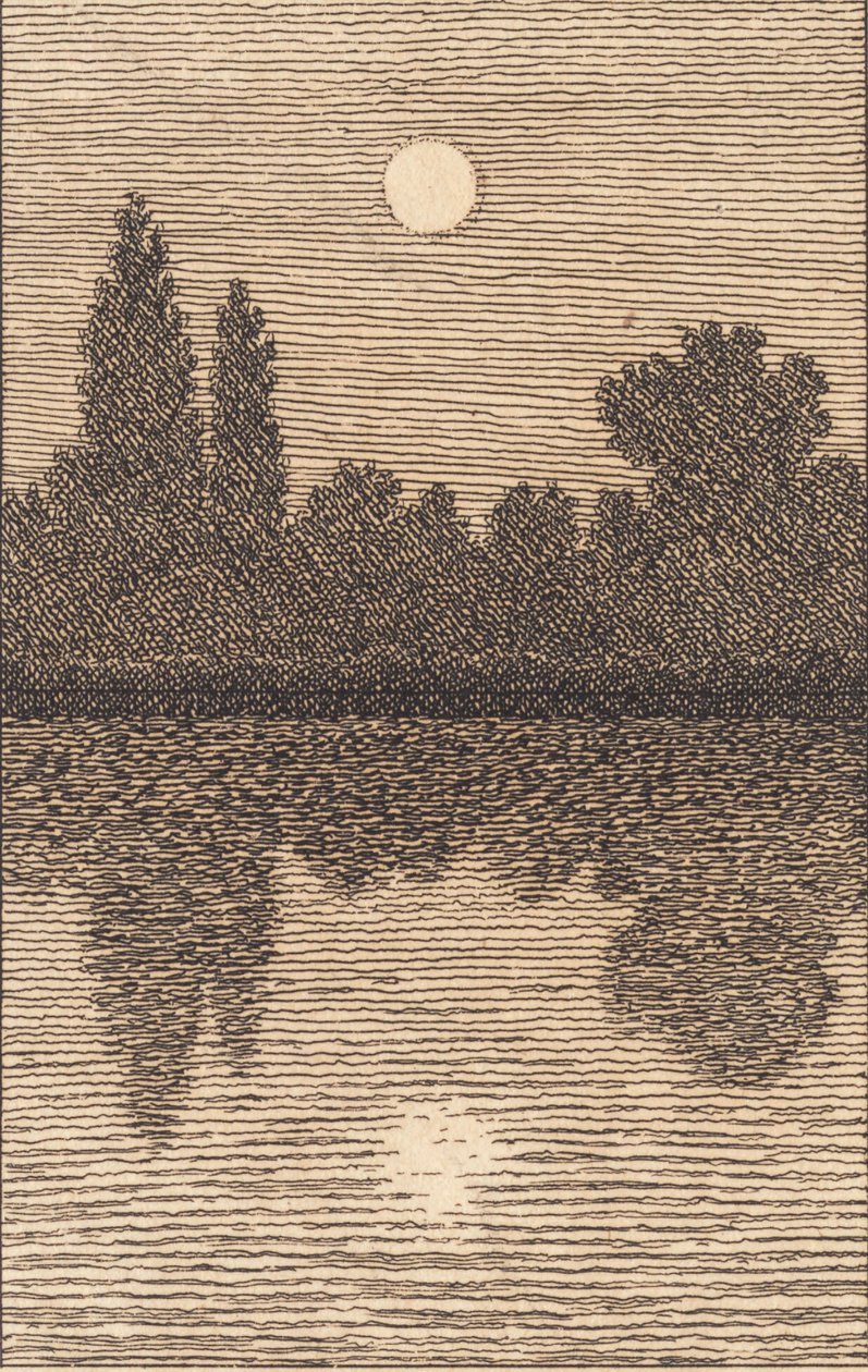 Måneskin over en sø. Illustration til "Linearperspectiven", Tavle IV af Christoffer Wilhelm Eckersberg
