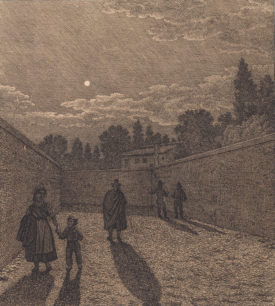 Måneskin over en vej. Illustration til "Linearperspectiven", Tavle IV af Christoffer Wilhelm Eckersberg