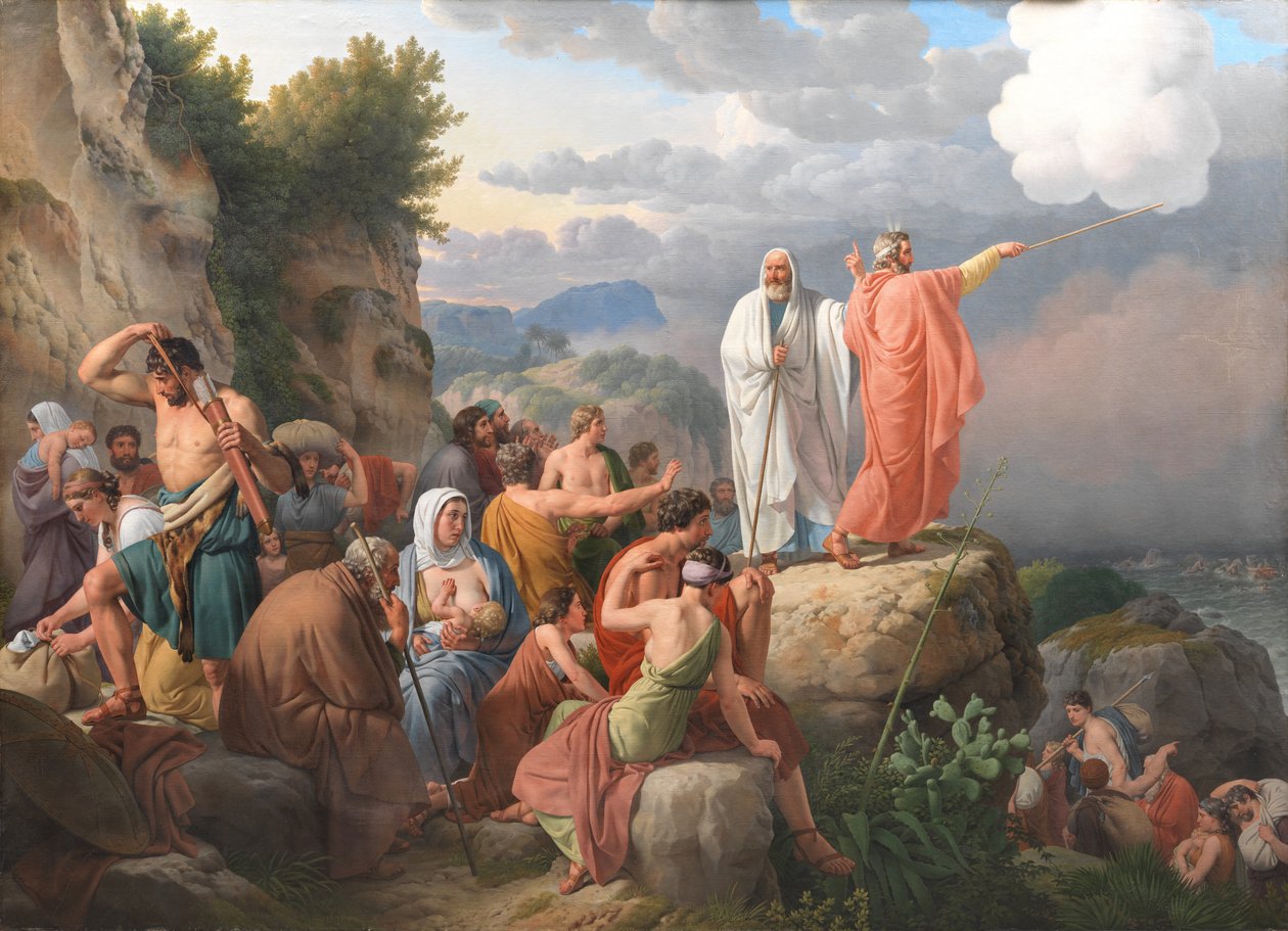 Moses lader Det Røde Hav vende tilbage og Faraos hær oversvømmes af Christoffer Wilhelm Eckersberg