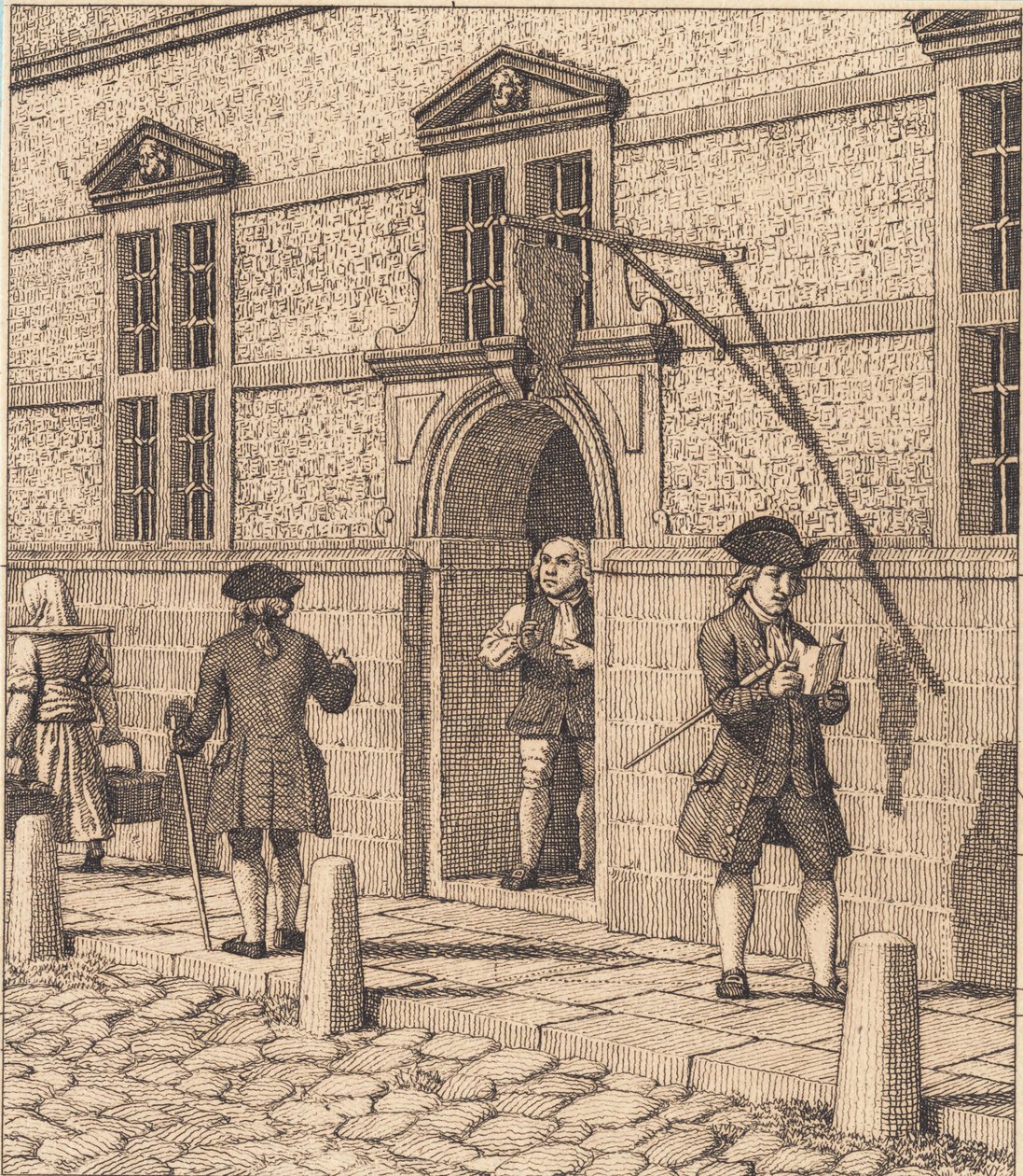 Parti omkring en portal af børsen. Illustration til "Linearperspectiven", Tavle VI af Christoffer Wilhelm Eckersberg