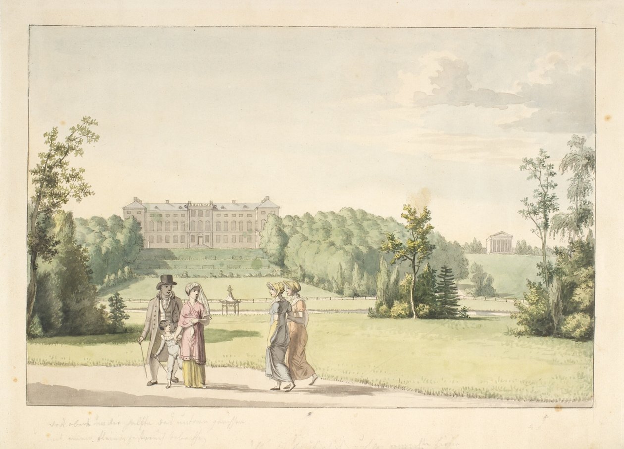 Prospekt fra Frederiksberg have ved slottet og Apistemplet af Christoffer Wilhelm Eckersberg