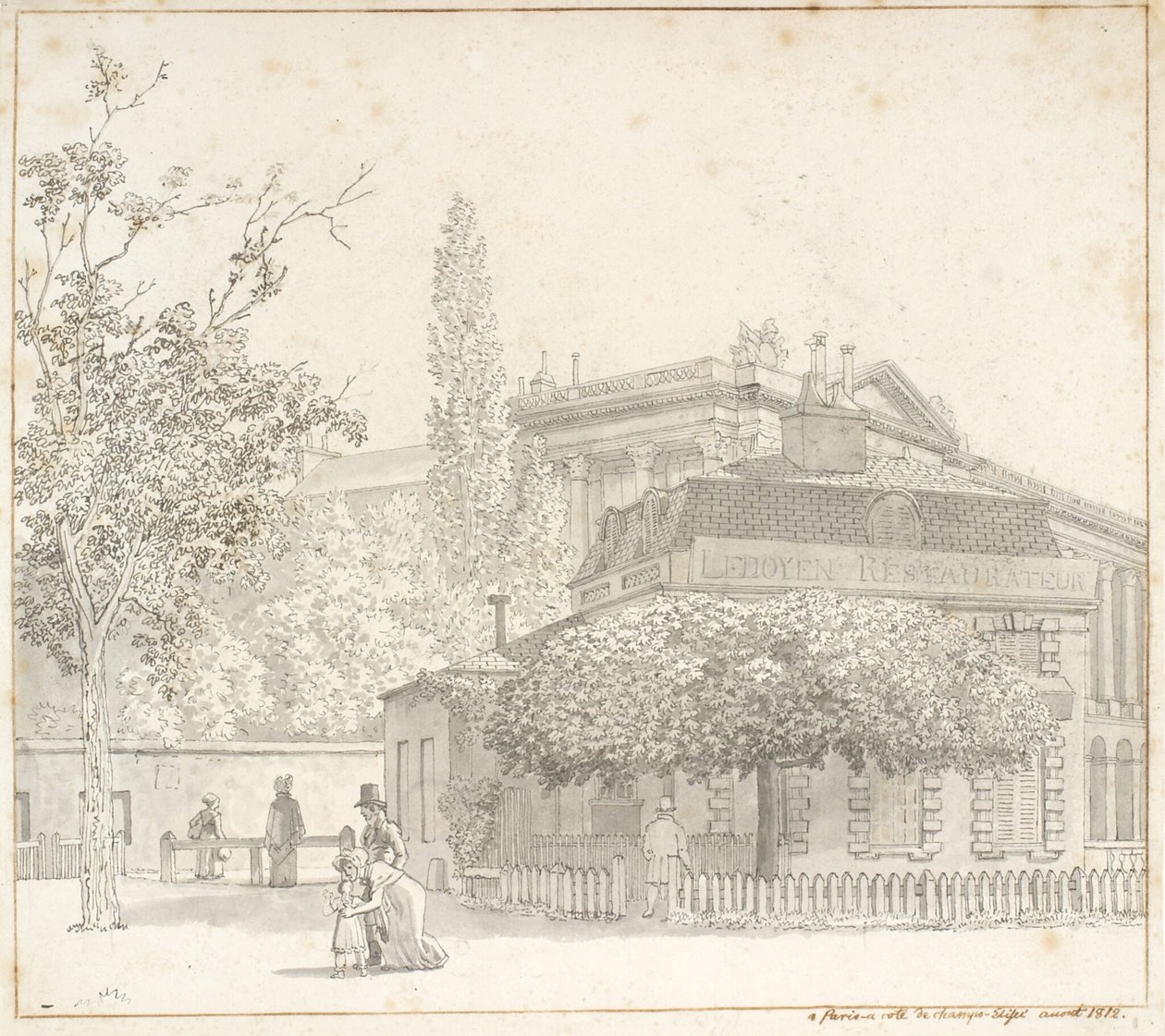 Restaurant Ledoyen sælger Place de la Concorde nær Champs-Élysées, Paris af Christoffer Wilhelm Eckersberg