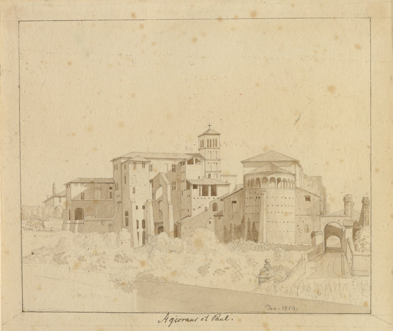 SS. Giovanni e Paolo ligger mellem Piazza S. Gregorio, Rom af Christoffer Wilhelm Eckersberg