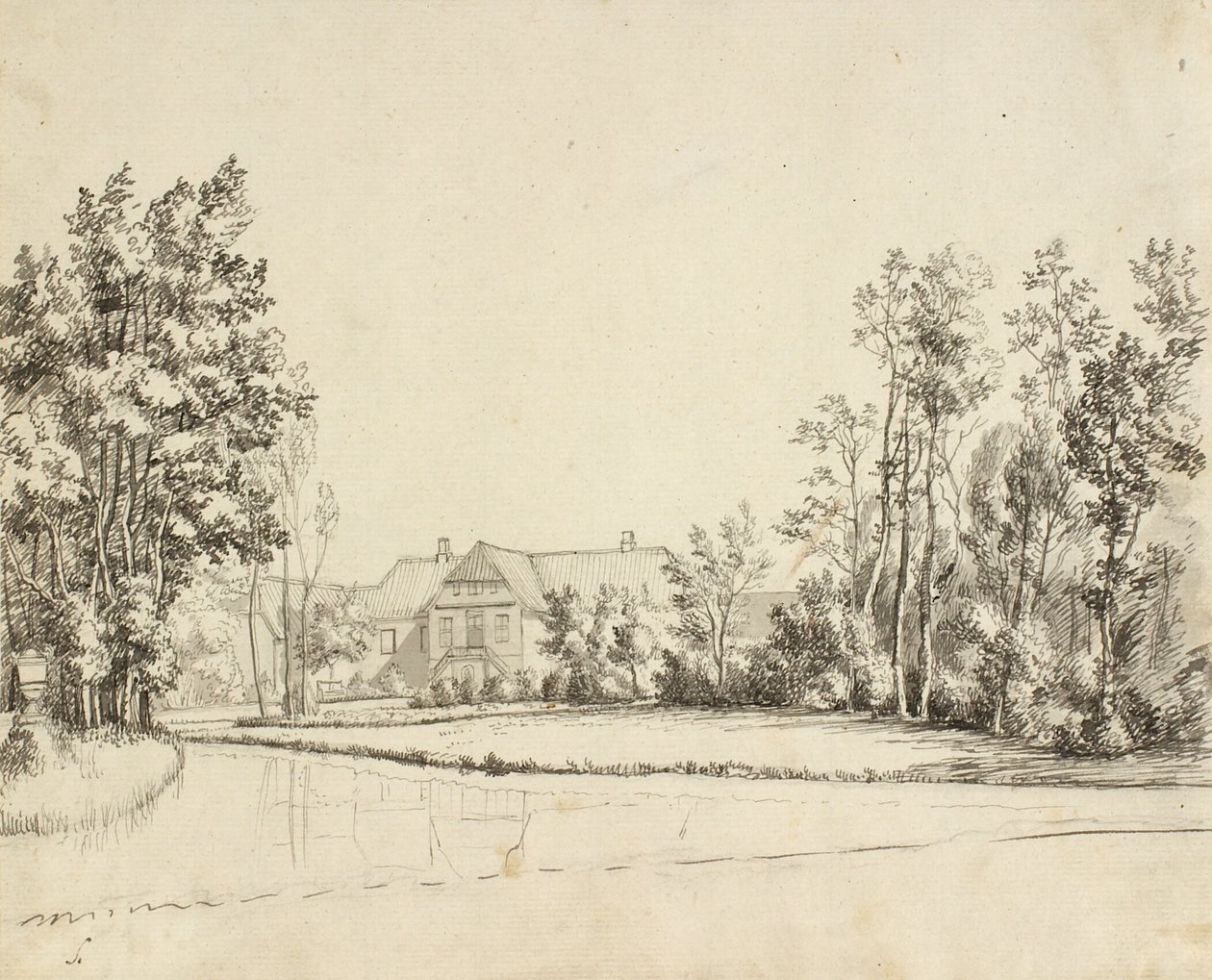 Sanderumgaard set fra haven af Christoffer Wilhelm Eckersberg