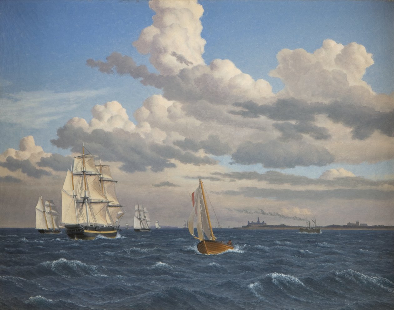 Skibe i Øresund nord for Kronborg Slot, Helsingør af Christoffer Wilhelm Eckersberg