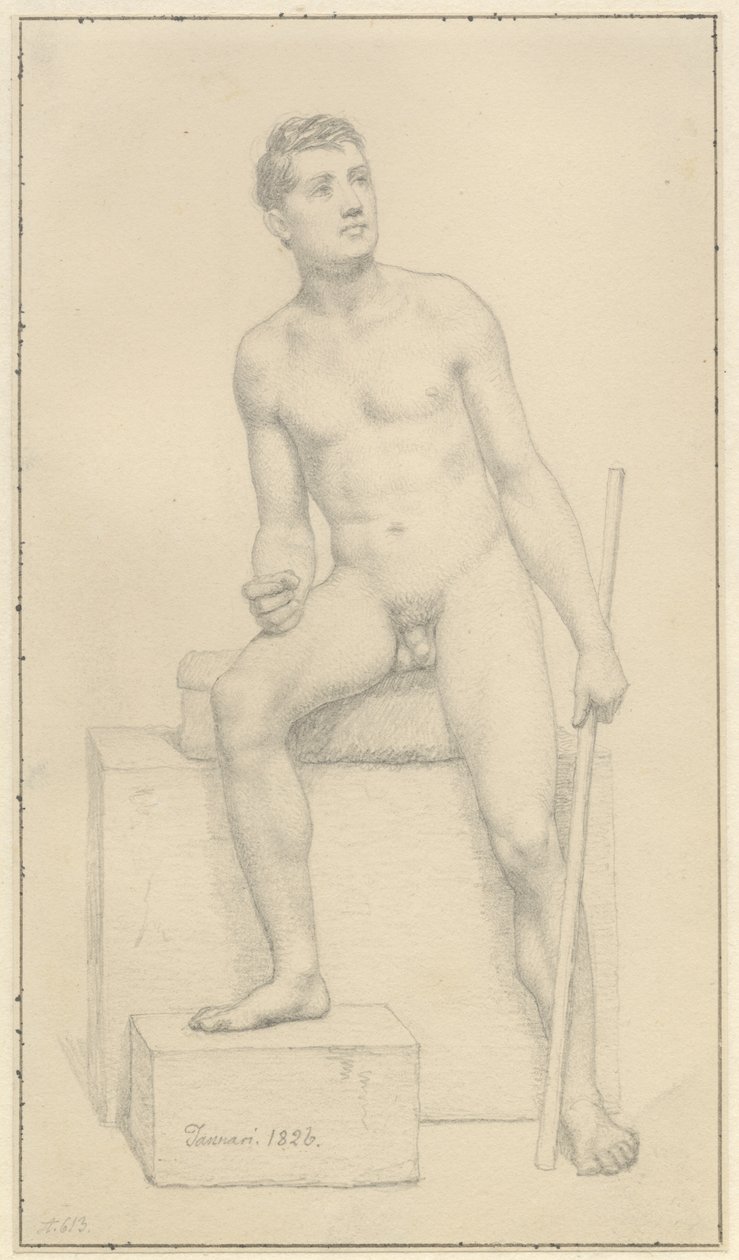 Siddende nøgen mandlig model. af Christoffer Wilhelm Eckersberg