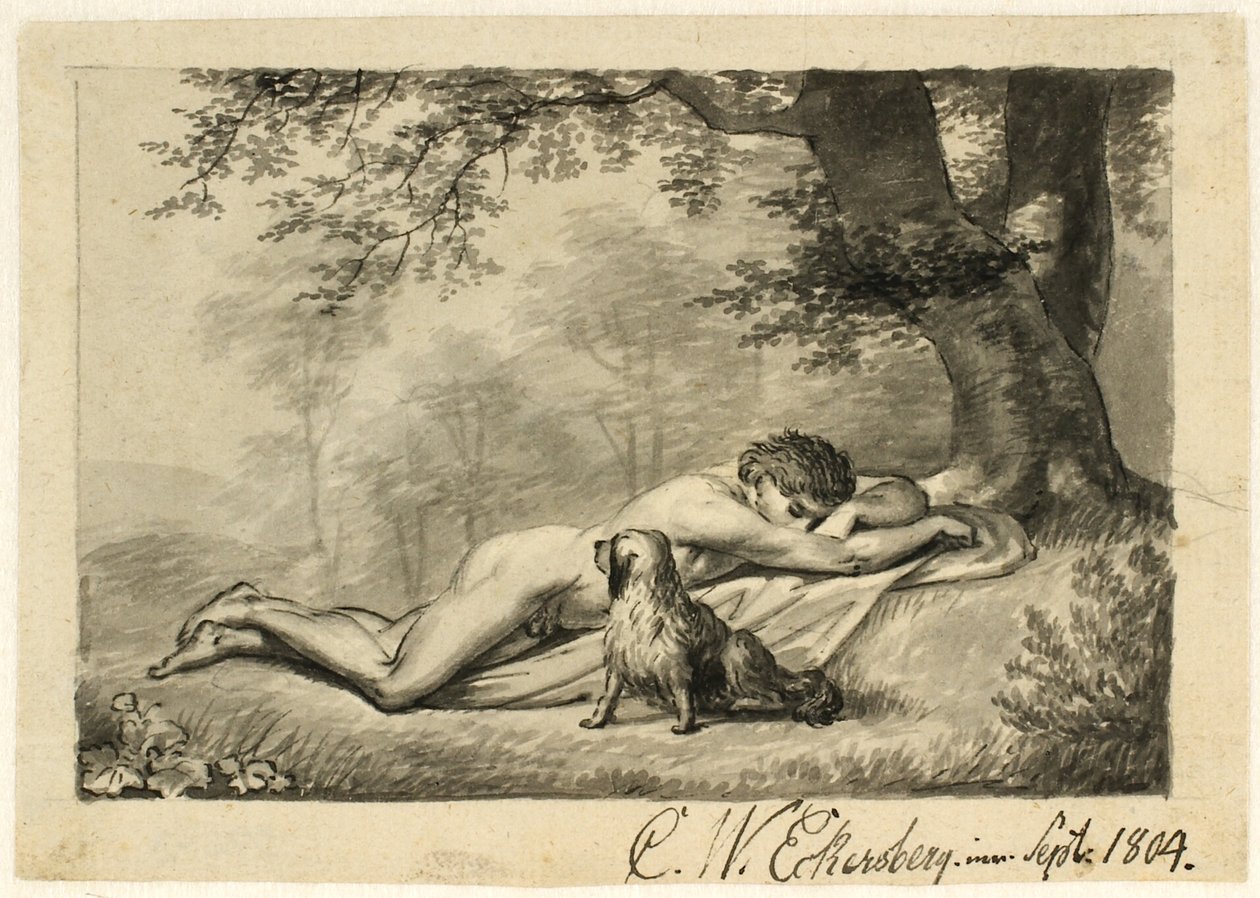 Sovende nøgen dreng ved en mur af Christoffer Wilhelm Eckersberg