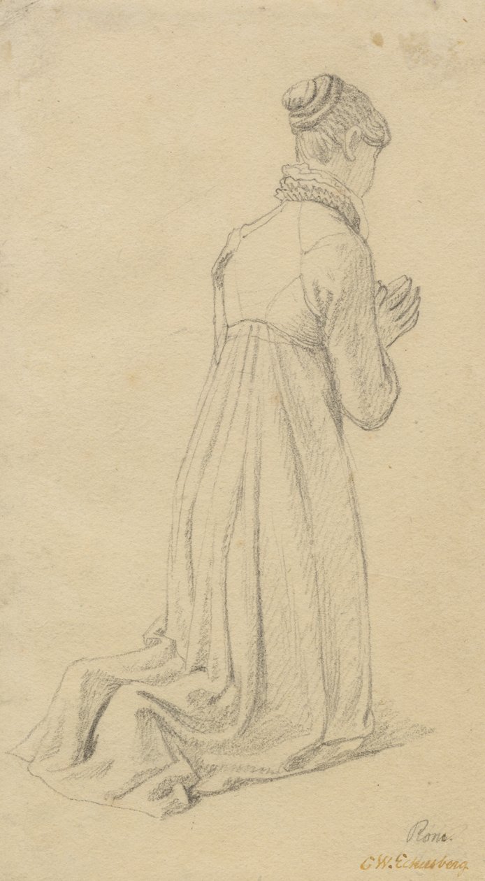 Studie af en knælende kvinde. af Christoffer Wilhelm Eckersberg