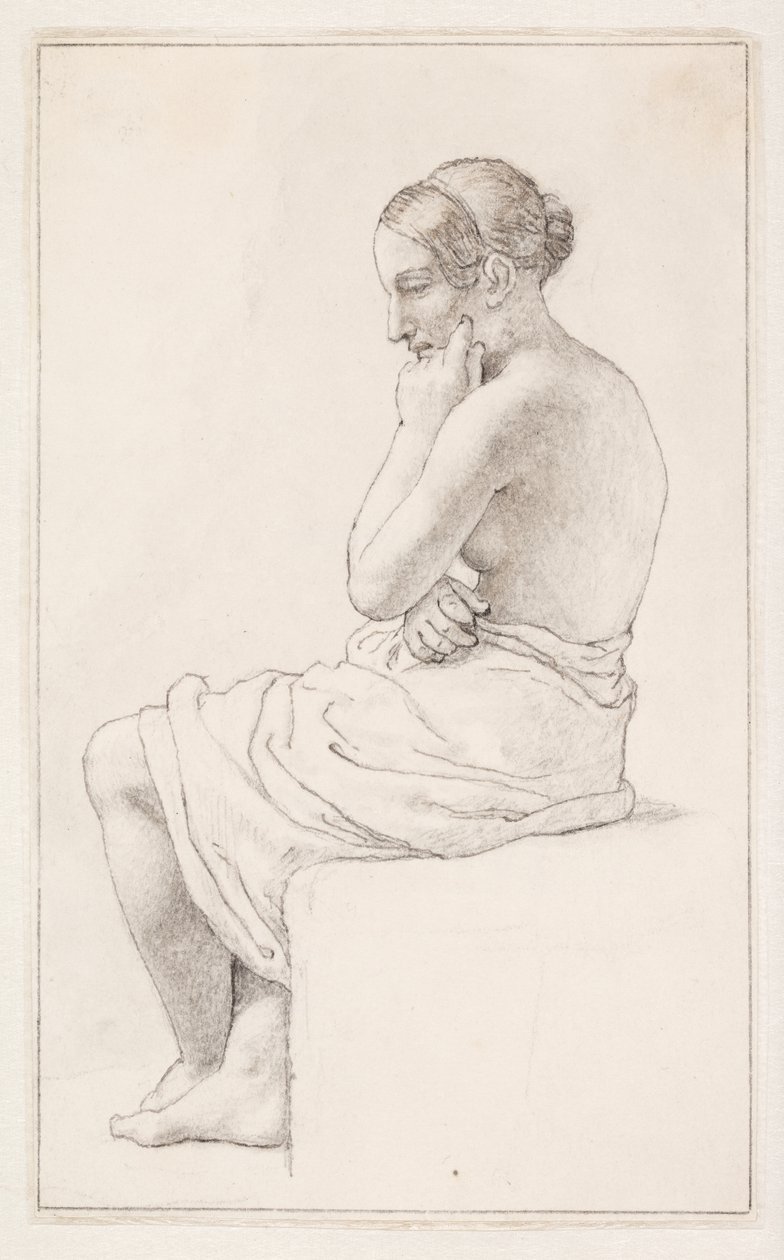 Studie af en siddende halvnøgen kvinde af Christoffer Wilhelm Eckersberg