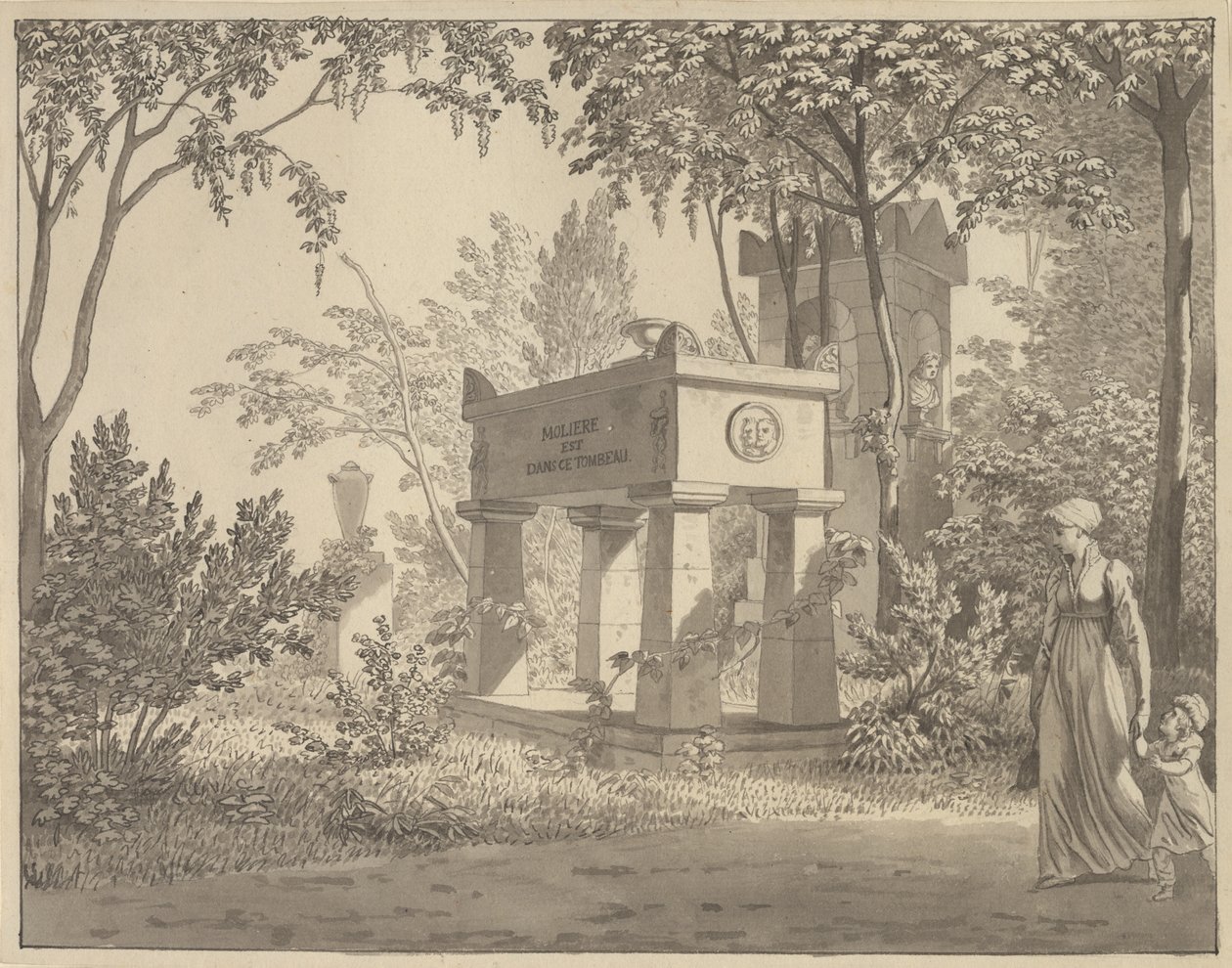Molière-sarkofagen i Jardin Elysée af Christoffer Wilhelm Eckersberg
