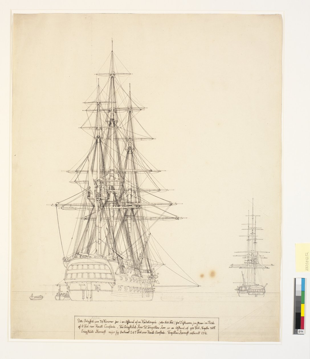 Det russiske Linieskib "Asow" og en Fregat for Anker i Helsingørs Veje af Christoffer Wilhelm Eckersberg
