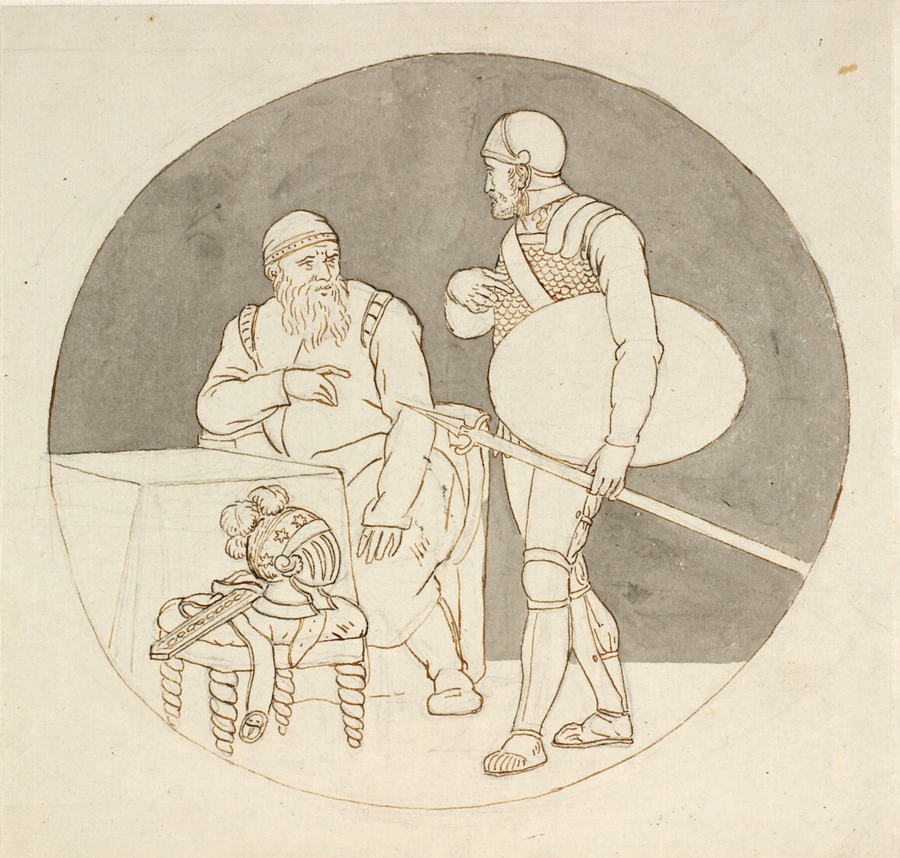 To krigere, den ene stående, den anden siddende af Christoffer Wilhelm Eckersberg