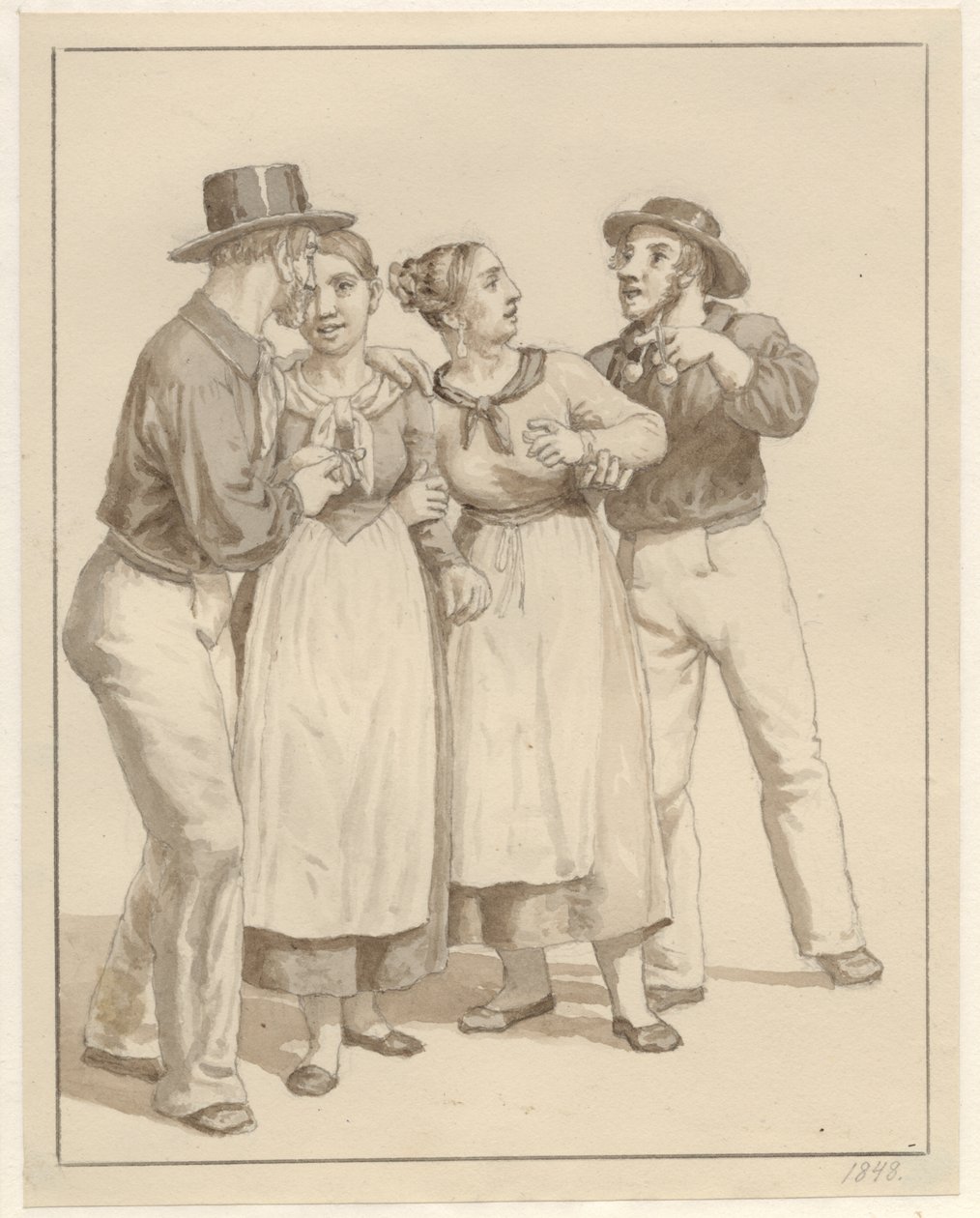 To sømænd gør kur til et par piger. af Christoffer Wilhelm Eckersberg