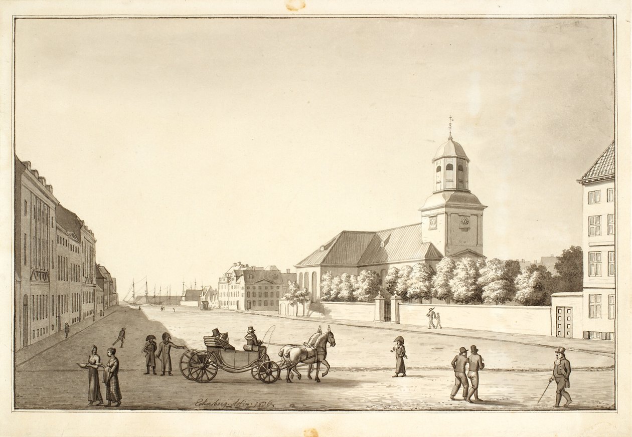 Udsigt over Sankt Annæ plads med Garnisonskirken af Christoffer Wilhelm Eckersberg