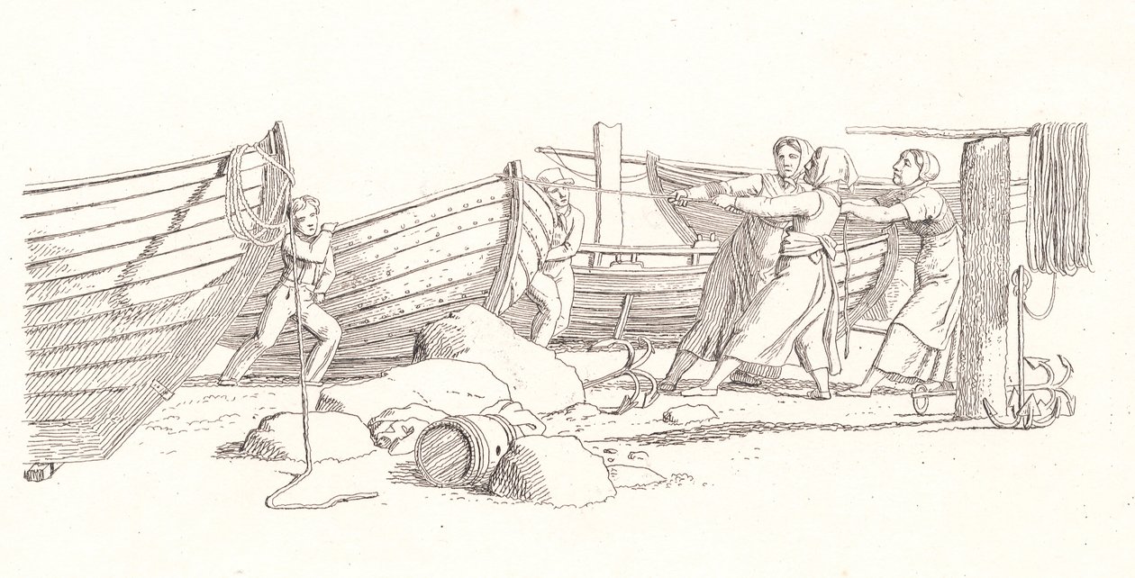 Udsigt over en fiskerby. Både trukket i land af Christoffer Wilhelm Eckersberg