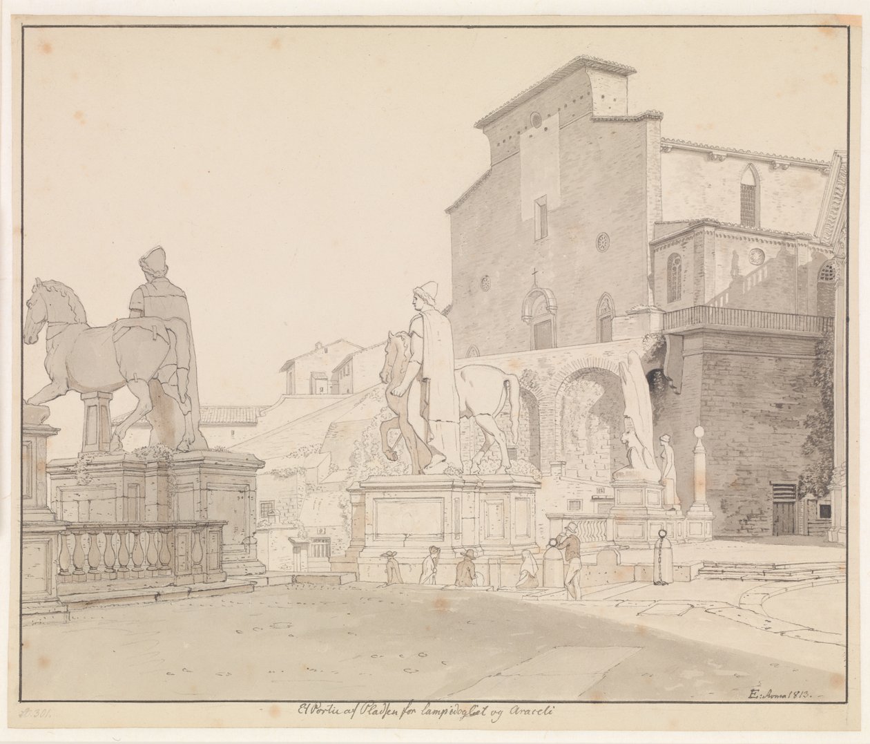 Udsigt over Campidoglio og Santa Maria i Aracoeli, Rom af Christoffer Wilhelm Eckersberg