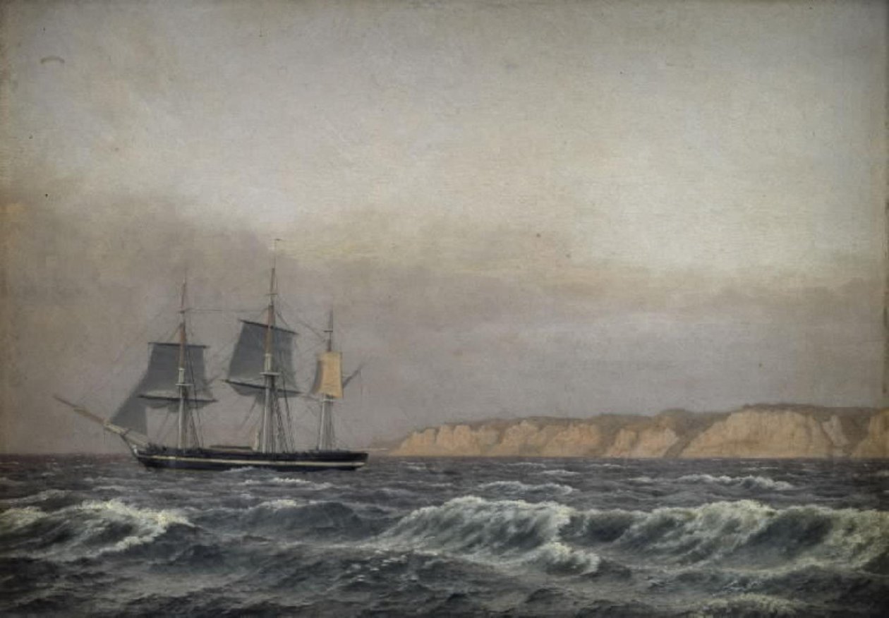 Udsigt over Møns Klinter og en Corvette af Christoffer Wilhelm Eckersberg