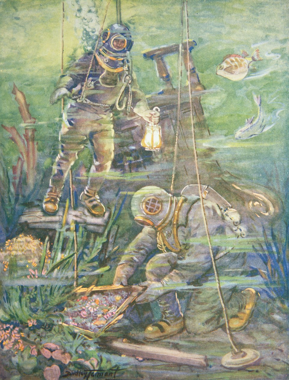 Dybhavsdykkere finder Sunken Treasure, ca. 1890