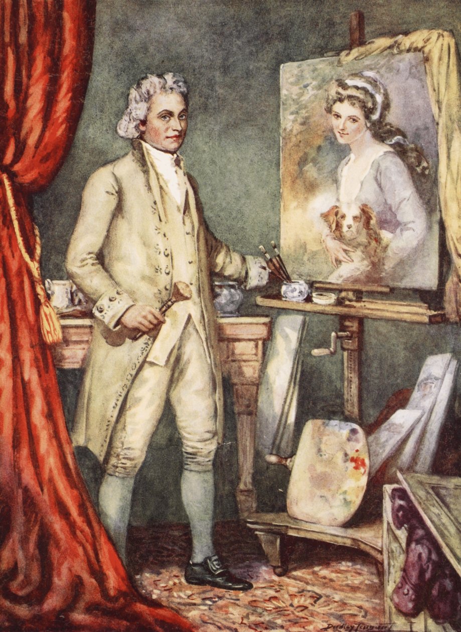 George Romney maler et portræt af Lady Hamilton (farve litho) af C. Dudley Tennant
