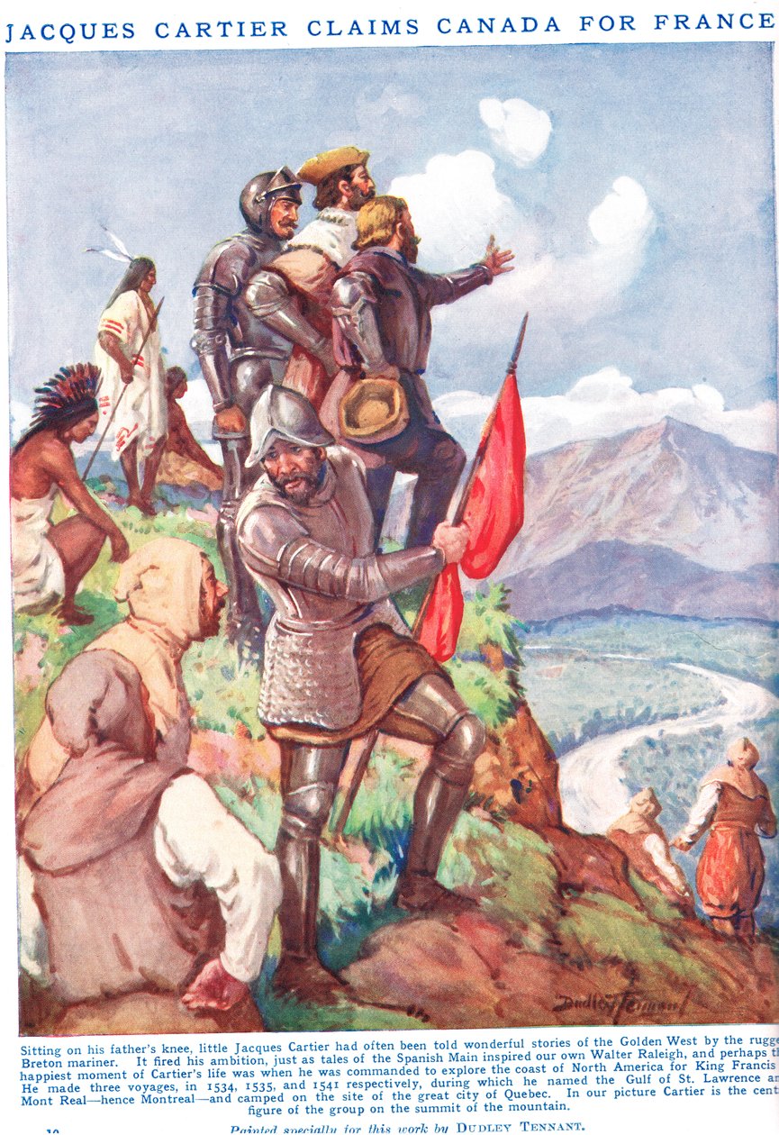 Jacques Cartier gør krav på Canada for Frankrig, illustration fra 