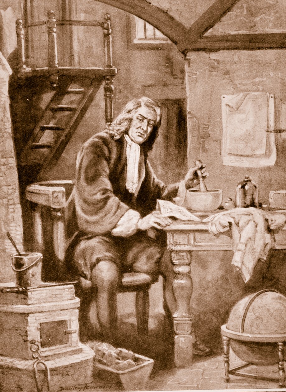 Sir Isaac Newton i sit lille værelse af C. Dudley Tennant