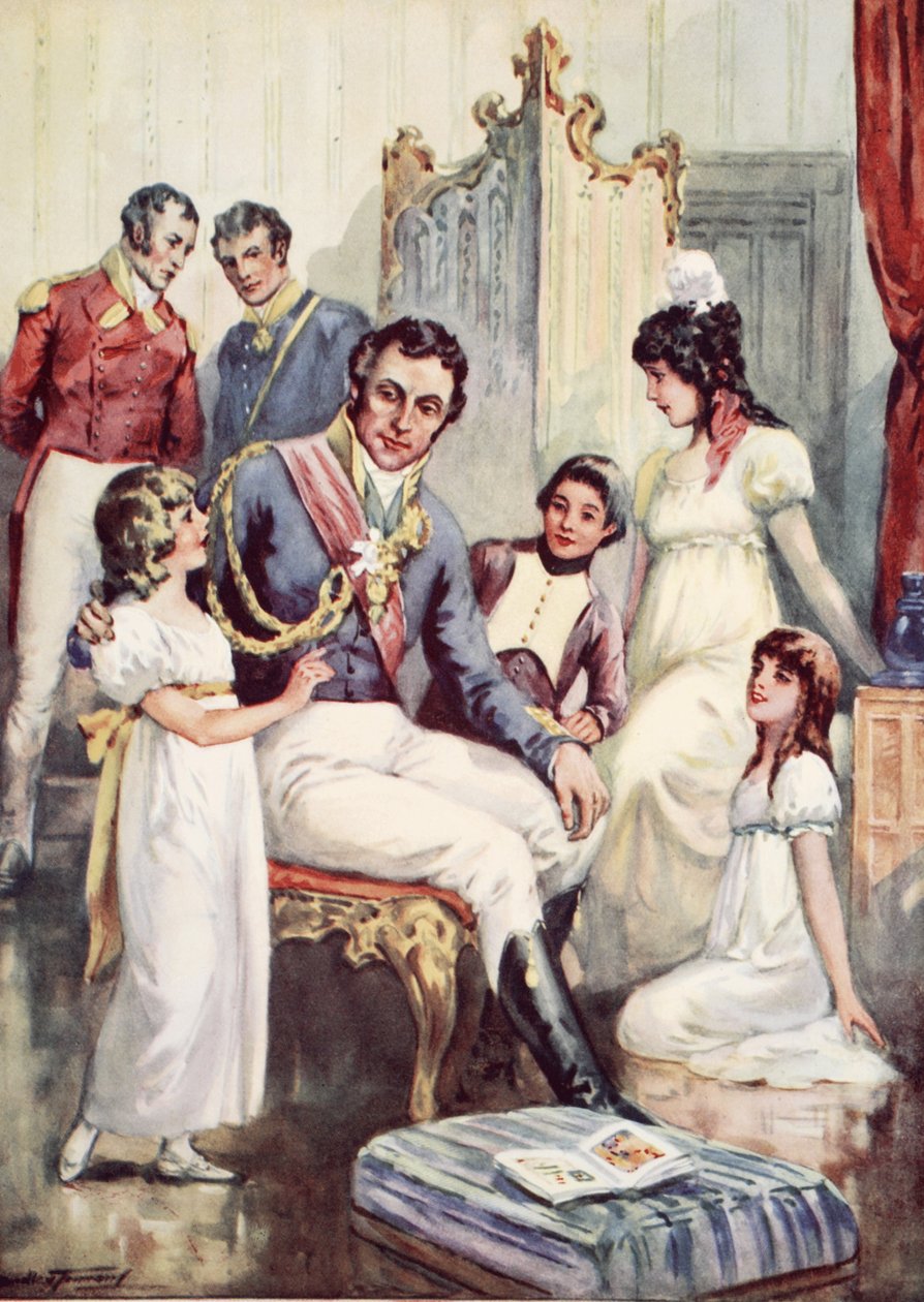 Wellington på tærsklen til Waterloo (farve litho) af C. Dudley Tennant