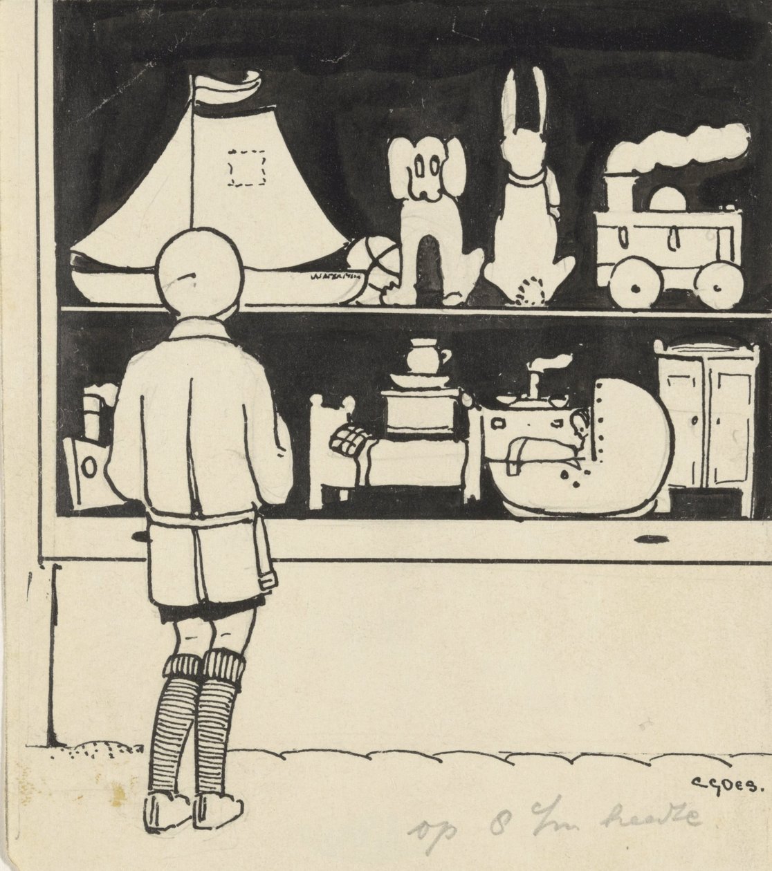 Dick ser på vinduet i en legetøjsbutik af C. Goes (signed by artist)